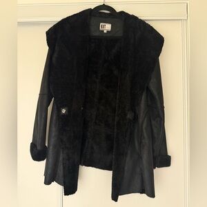 Kut from the Kloth Black Faux Shearling Trim Coat